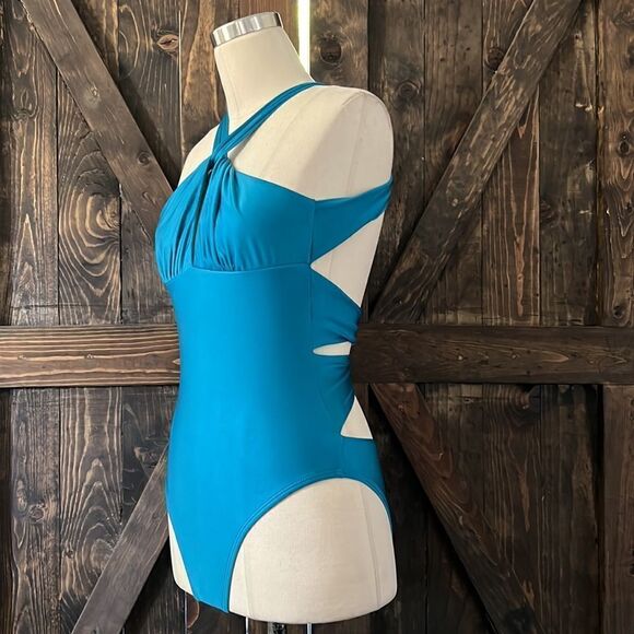 Vix Paula hermanny Neck Cut Out Open Back Strappy Swimsuit Turquoise Med - Picture 3 of 12